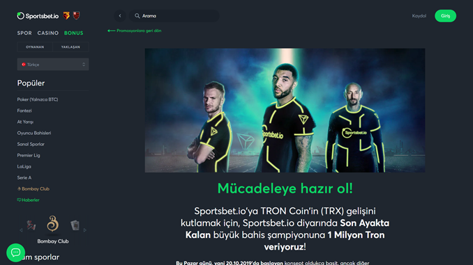 1 Milyon TRX Sportsbet.io’da Sizleri Bekliyor